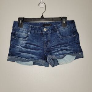 LEI Ashley low-rise blue mini bimbocore exposed lace pockets shorts size 7